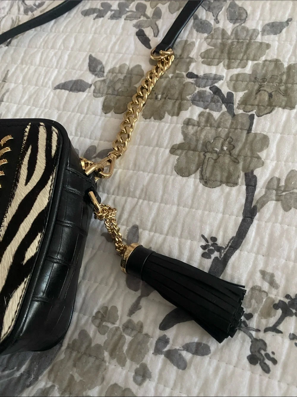 Michael Kors Black Red Leopard-Print Crossbody with Tassel - Picture 3 of 4